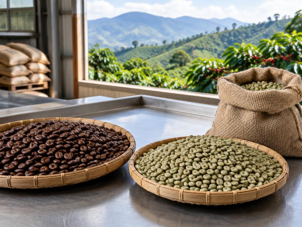 Indian green and roasted coffee beans