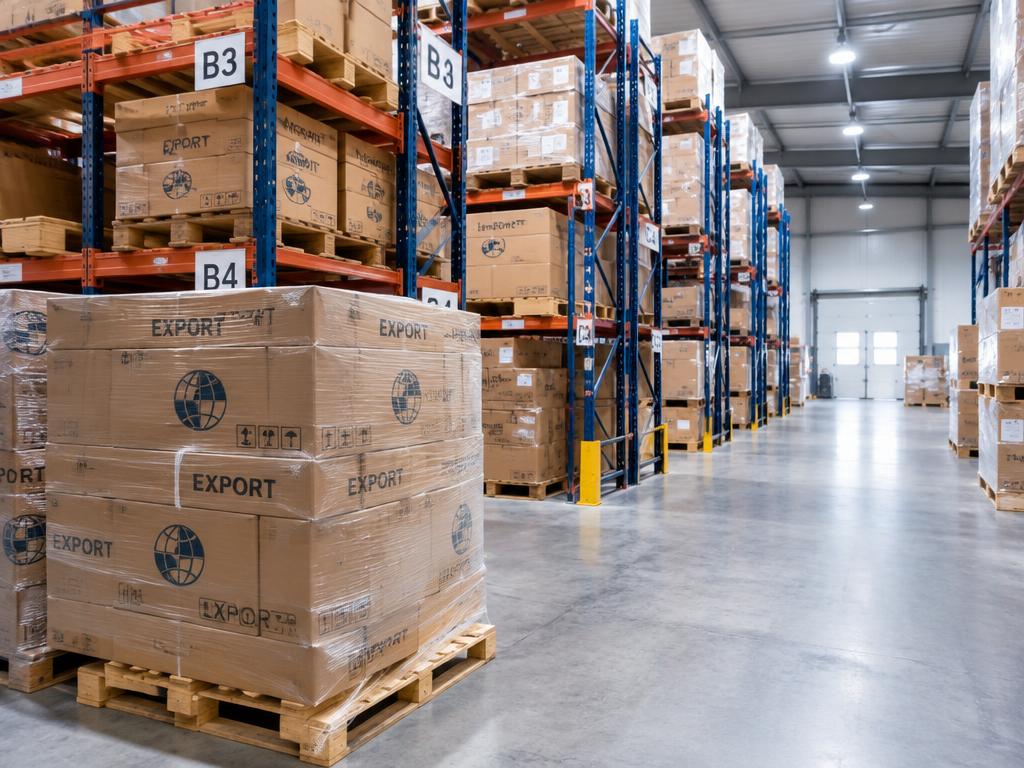 Export goods on pallets in a warehouse